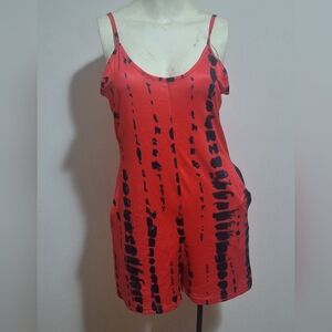 SHEIN Red and Gray Tie-Dye Romper with Pockets Size S